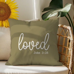 Olive Green Loved Quote Throw Pillow