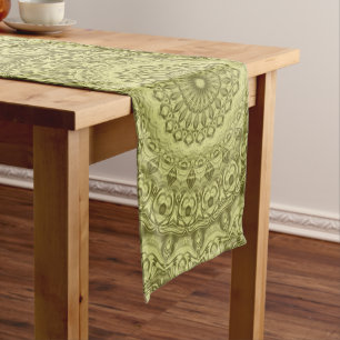 Olive Green Mandala Pattern Design Long Table Runner