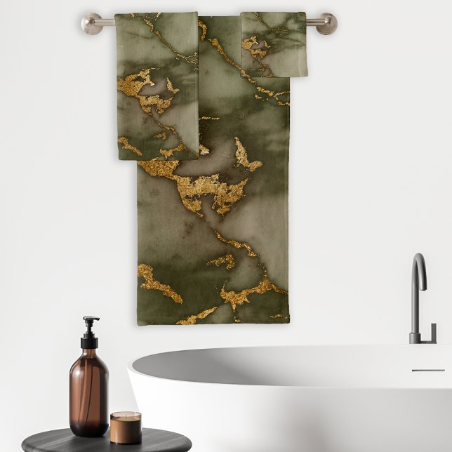 Olive Green Marbre Gold Faux Faux (Créateur téléchargé)