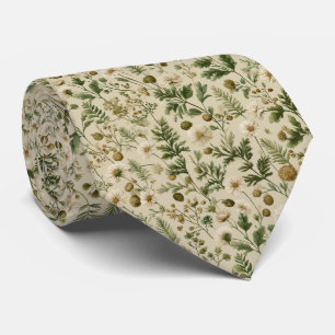 Olive Green Meadow Wildflower Personalized Wedding Tie