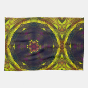 Olive Green Medallion Print Pattern Design Global Kitchen Towel