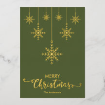 Olive Green Merry Christmas Snowflakes Gold