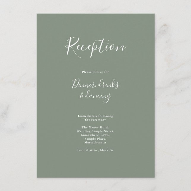 Olive Green Minimal Carte de réception de mariage  (Devant)