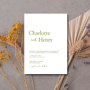 Olive Green Minimalist Clean Modern Wedding Invitation