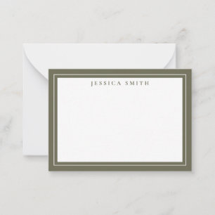 Olive Green Minimalist Monogram Line Border Card