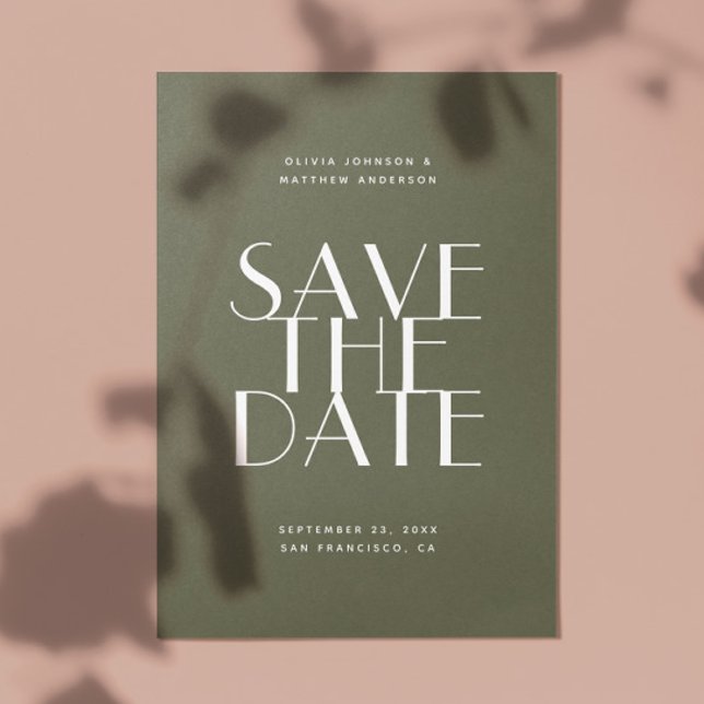 Olive green modern minimalist QR code wedding Save The Date (Creator Uploaded)