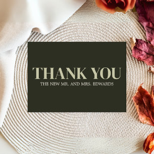 Olive Green Modern Monogram Wedding Thank You Card