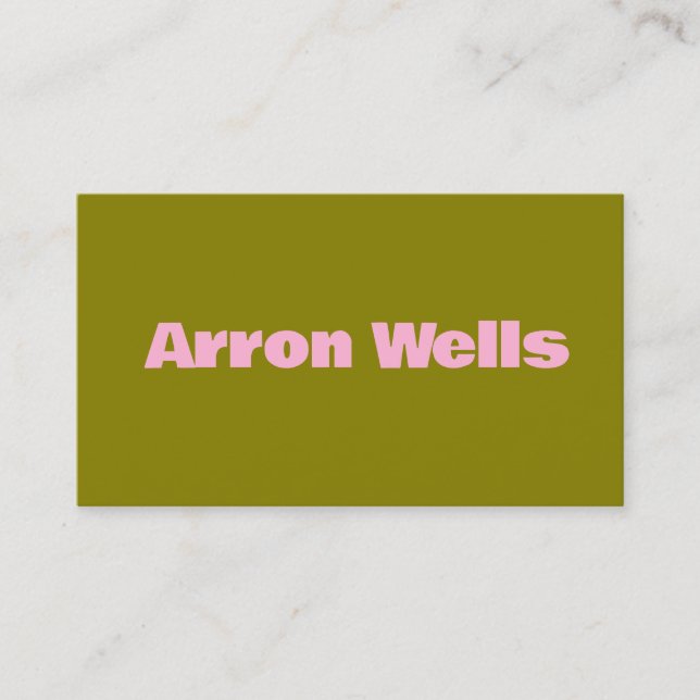 Olive Green Modern Pink Bold Typography Business Card (Front)