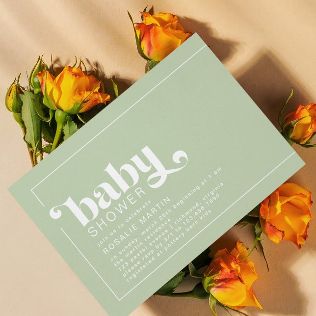 Olive Green | Modern Retro Neutral Baby Shower Invitation (Creator Uploaded)