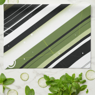 Olive Green Modern-Retro Stripes with Monogram Kitchen Towel