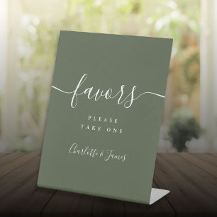 Olive Green Modern Script Wedding Favours Table Pedestal Sign