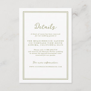 Olive Green Modern Wedding Details Card