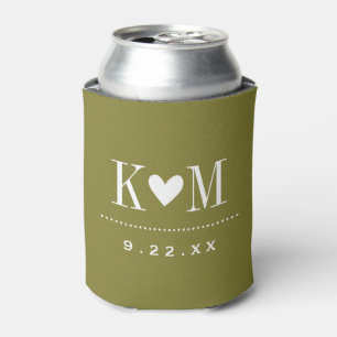Olive Green Modern Wedding Monogram Can Cooler