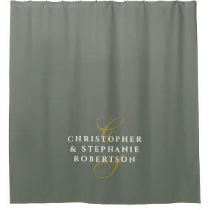 Olive Green Monogram Couple Gold White Minimalist