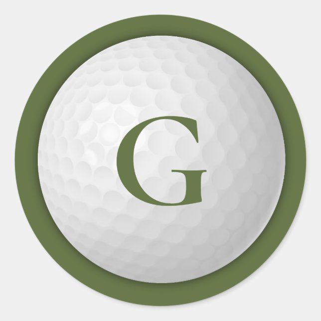 Olive Green Monogram Golf Ball Classic Round Sticker (Front)