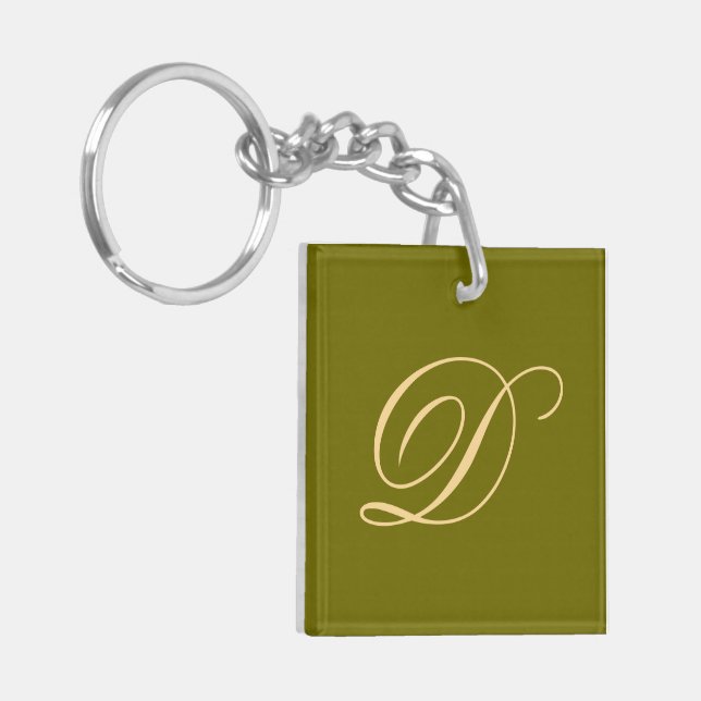Olive Green Monogrammed Custom Initial Monogram D Keychain (Front Left)