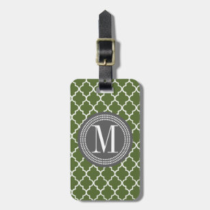 Olive Green Moroccan Lattice Personalized Luggage Tag