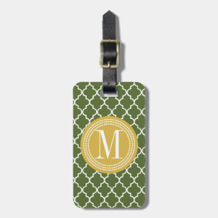 Olive Green Moroccan Lattice Personalized Luggage Tag