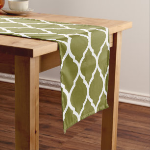 Olive Green Moroccan Quatrefoil Short Table Runner