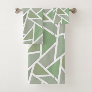 Olive green mosaic pattern bath towel set