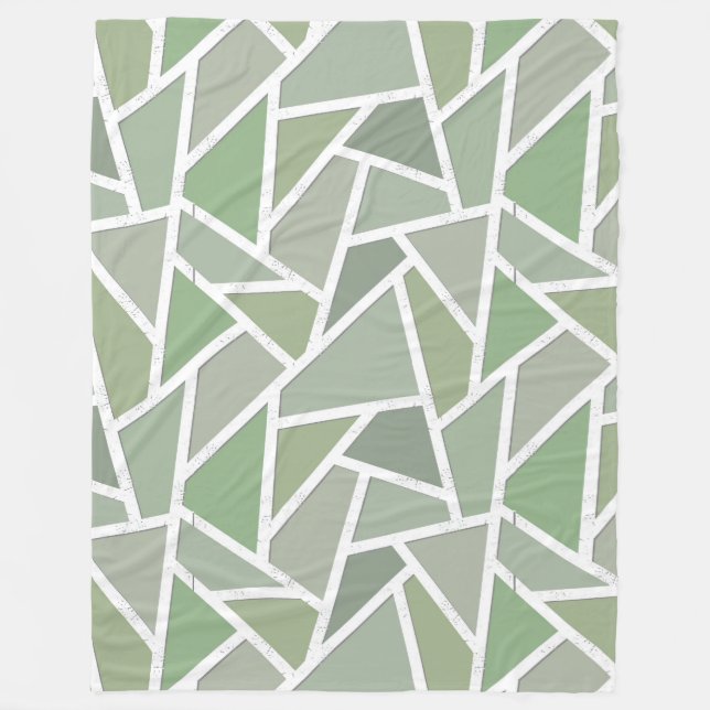 Olive green mosaic pattern fleece blanket (Front)