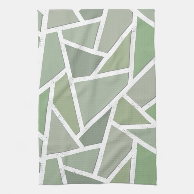 Olive green mosaic pattern kitchen towel (Vertical)