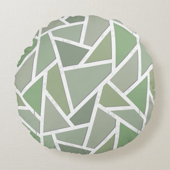 Olive green mosaic pattern round pillow (Front)