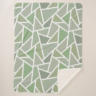 Olive green mosaic pattern sherpa blanket