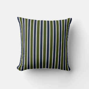 Olive Green, Navy & Gray Classic Vertical Stripes Throw Pillow