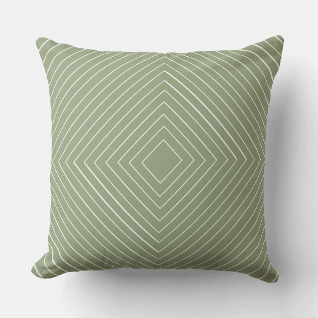 olive green Nested Thin White Squares Tribal Throw Pillow (Front)