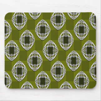 Olive Green Nouveau Checked Pattern Mouse Pad