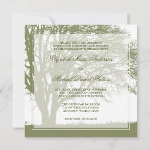 Olive Green Oak Tree Fall Wedding Invitation