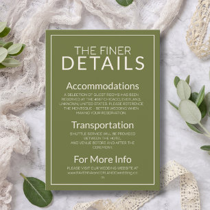 Olive Green Old Money Modern Wedding Detail Enclosure Card