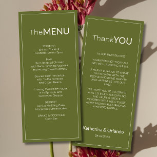 Olive Green Old Money Wedding Menu Thank You Note