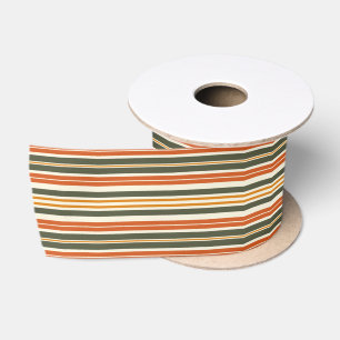 Olive Green Orange and Ivory Satin Ribbon