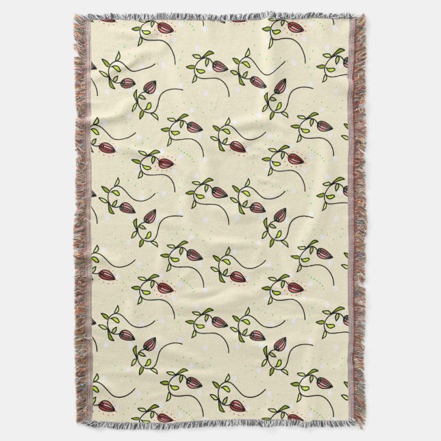 Olive green ornamental pattern throw blanket (Front Vertical)