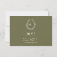 Olive green oval leaf monogram meal option wedding