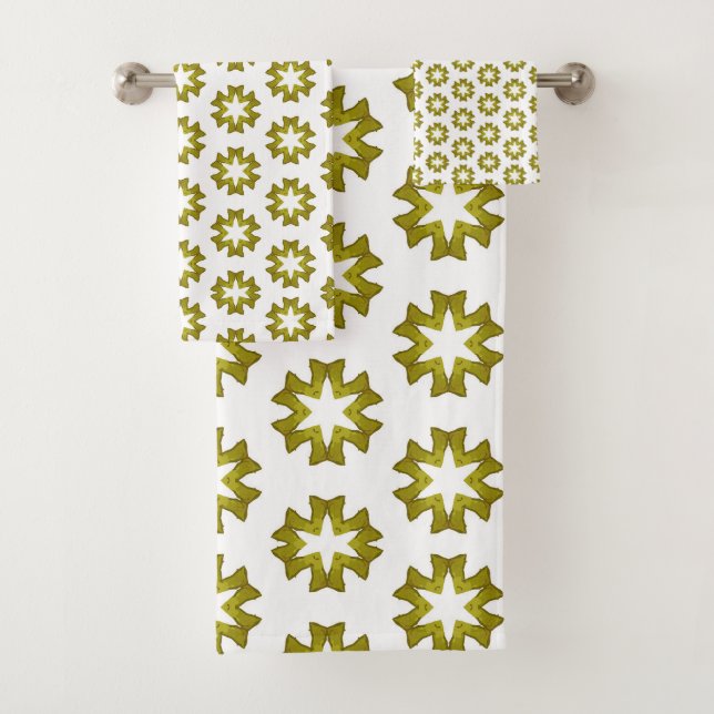 Olive Green Pattern Bath Towel Set (Insitu)