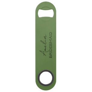 Olive Green Personalized Bridesmaid Bottle Opener Bar Key