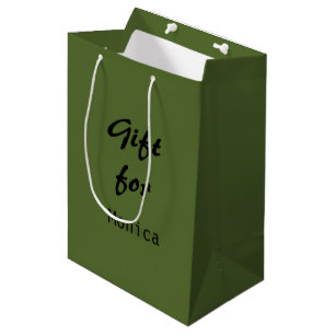 Olive Green Personalized Elegant Stylish Name Medium Gift Bag