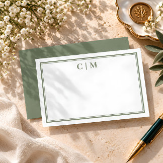 Olive Green Personalized Initials Card