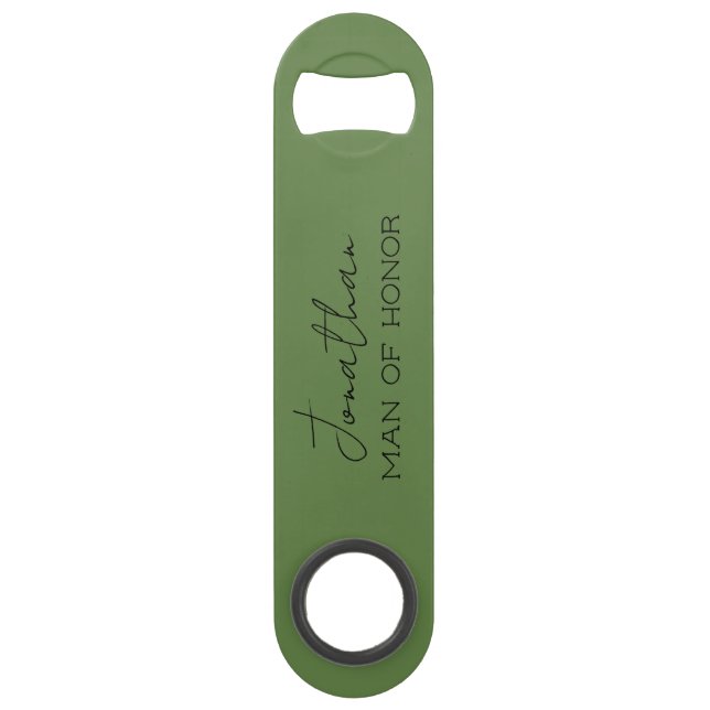 Olive Green Personalized Man of Honour  Bar Key (Front)
