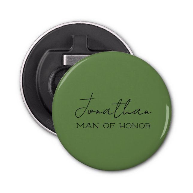 Olive Green Personalized Man of Honour  Bottle Opener (Front)