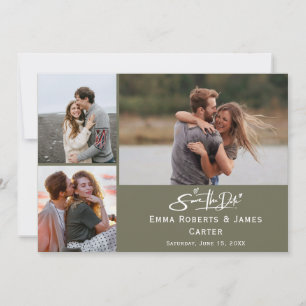 Olive Green Photo Save the Date Card
