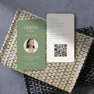 Olive Green Photo Social QR Code  Business Card