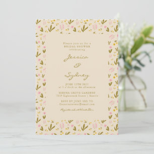 Olive Green Pink Ditsy Floral Bridal Shower Invitation