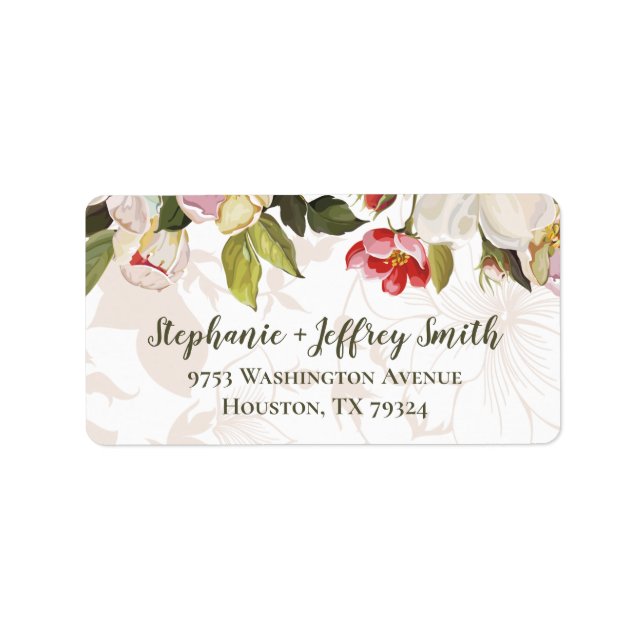 Olive Green + Pink Magnolia Floral Address Label (Front)