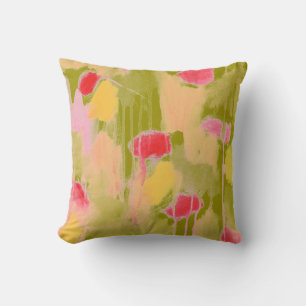Olive Green Pink Yellow Abstract Art Throw Pillow