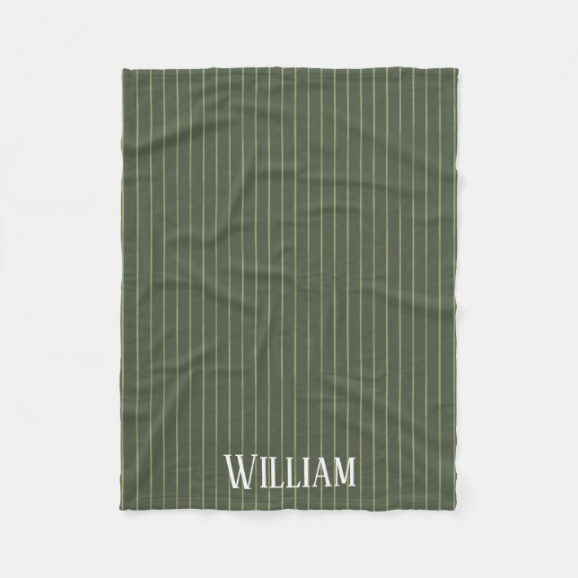 Olive green pinstripes fleece blanket (Front)
