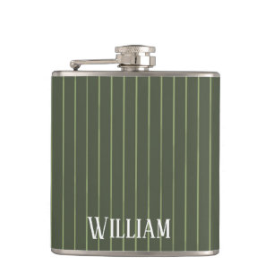 Olive green pinstripes hip flask